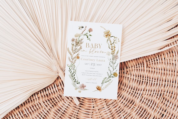 Wildflower Baby Shower Invitation, Floral Baby in Bloom Invitation Template, Baby in Bloom Invitation, Edit Templett, WLP-FWI 5388