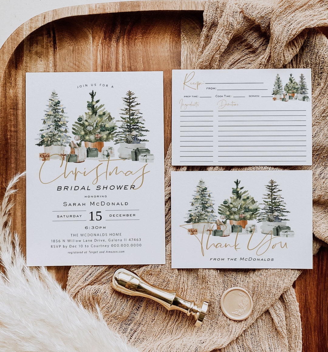 Christmas Bridal Shower Invitation Set, Holiday Bridal Shower ...
