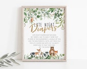 Woodland Late Night Diapers Sign, Diaper Thoughts Signs, Woodland Baby Shower Sign, Printable Late Night Diapers Sign, WLP-RWW 4033