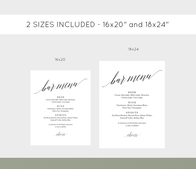 Wedding Bar Menu Sign Printable Script Bar Menu Poster | Etsy