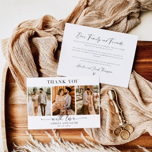 Photo Thank You Card, Minimalist Wedding Thank You Card, Calligraphy Thank you Card, Editable Template, with TEMPLETT, WLP-LIN 7319