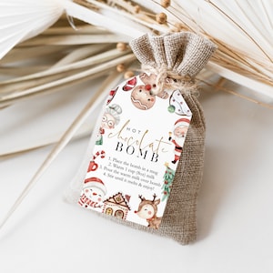 Christmas Hot chocolate Bomb Tag, Printable Bomb Directions Tags, Cocoa Favor Tags, Christmas Gift Tag, Edit with TEMPLETT, WLP-RCO 4549