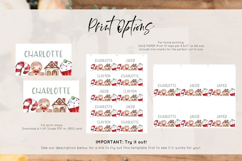 Christmas Cookie Place Card Template, Holiday Party Seating Card, Name Card, Instant Download, Edit with TEMPLETT, WLP-RCO 4530 image 4