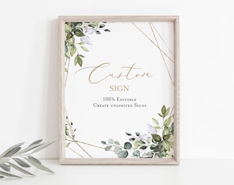 Greenery Custom Sign, (Portrait and Landscape), Editable Sign Template, 8x10, Printable Shower Sign, Edit with TEMPLETT, WLP-GGE 2169