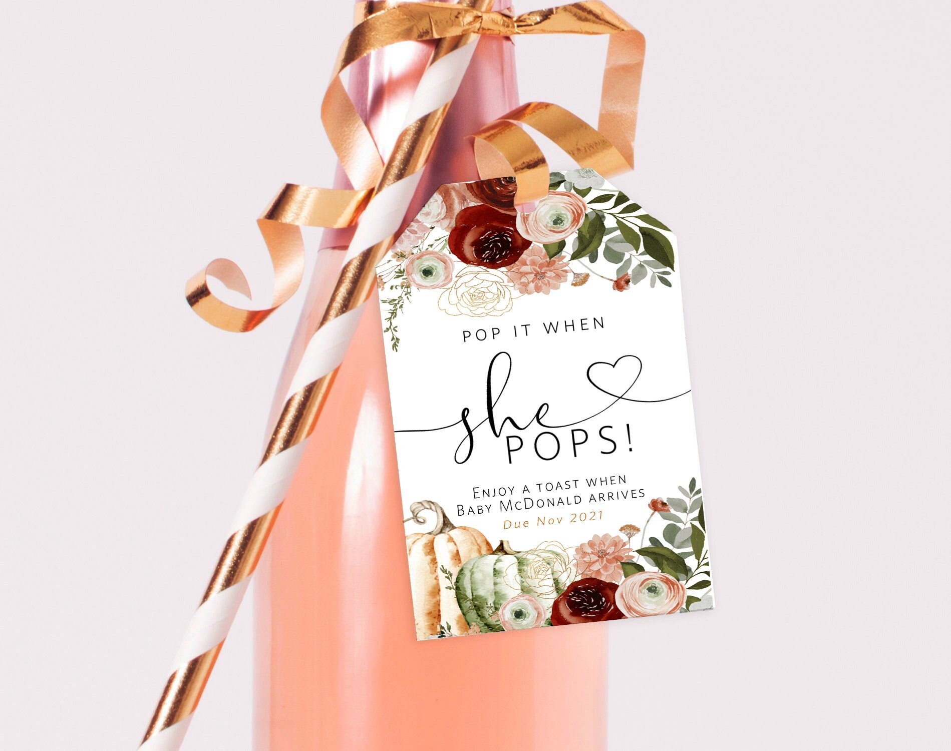 Fall Pop it when She Pops Tag Printable Shower Favor | Etsy