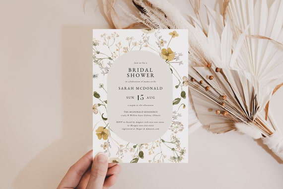 Boho Bridal Shower Invitation, Bohemian Invitation, Wildflower Bridal Shower Invitation, Instant Download, Edit with TEMPLETT, WLP-GWI 5098