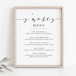 S&#39;mores Menu Sign, Smore Bar Sign, S&#39;more Station, Summer Wedding, Outdoor Party, Script Wedding, TEMPLETT, WLP-SCR 4322