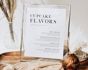 Cupcake-Menü-Schild, bearbeitbare Hochzeits-Cupcake-Schildvorlage, Hochzeitsdessert-Schild, Cupcake-Barschild, Bearbeiten mit TEMPLETT, WLP-SLI 4873