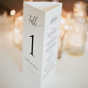 Numéro de table à trois volets pour mariage du Sud, menu de table à trois volets, support de table triangulaire, 100 % modifiable avec TEMPLETT, WLP-SOU 2160