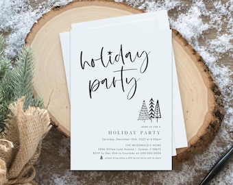 Christmas Invitation, Minimalist Christmas Party Invitation, Christmas Trees Invitation, Instant Download, Edit with TEMPLETT, WLP4474