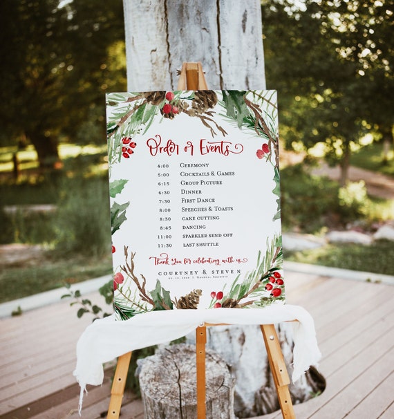 Christmas Wedding Order of Events Poster,  Wedding Poster Template, Order of Events Sign, Edit with TEMPLETT, WLP-RCW 4355