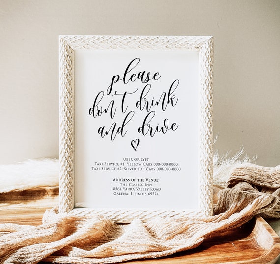 Don'T Drink And Drive Sign, Wedding Sign, Drink And Drive Wedding.