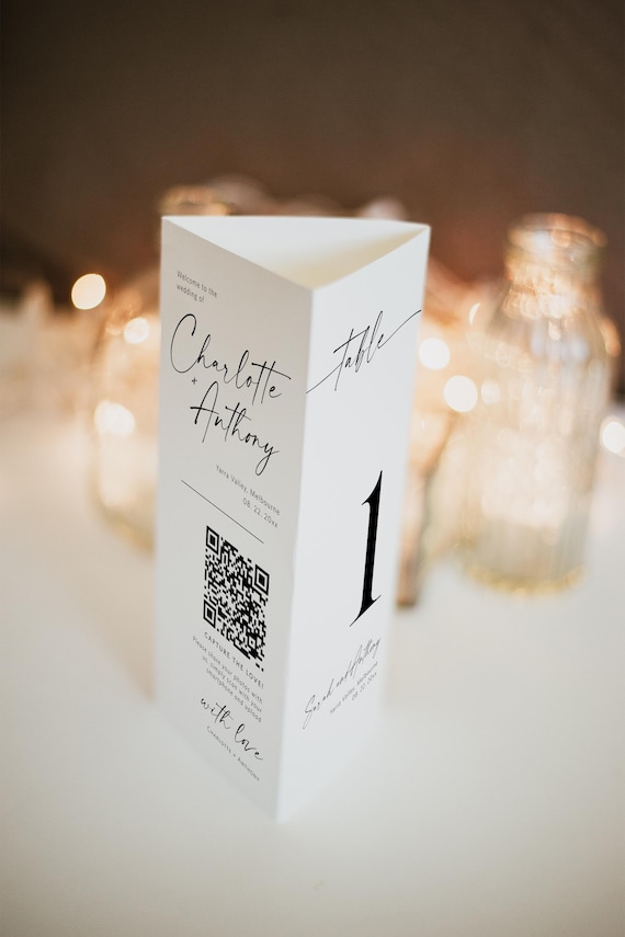 Minimalist Wedding Tri-fold Table Number, Tri-fold Table Menu, Triangle Table Stand, Modern menu, 100% Editable with TEMPLETT, WLP-LIN 1846
