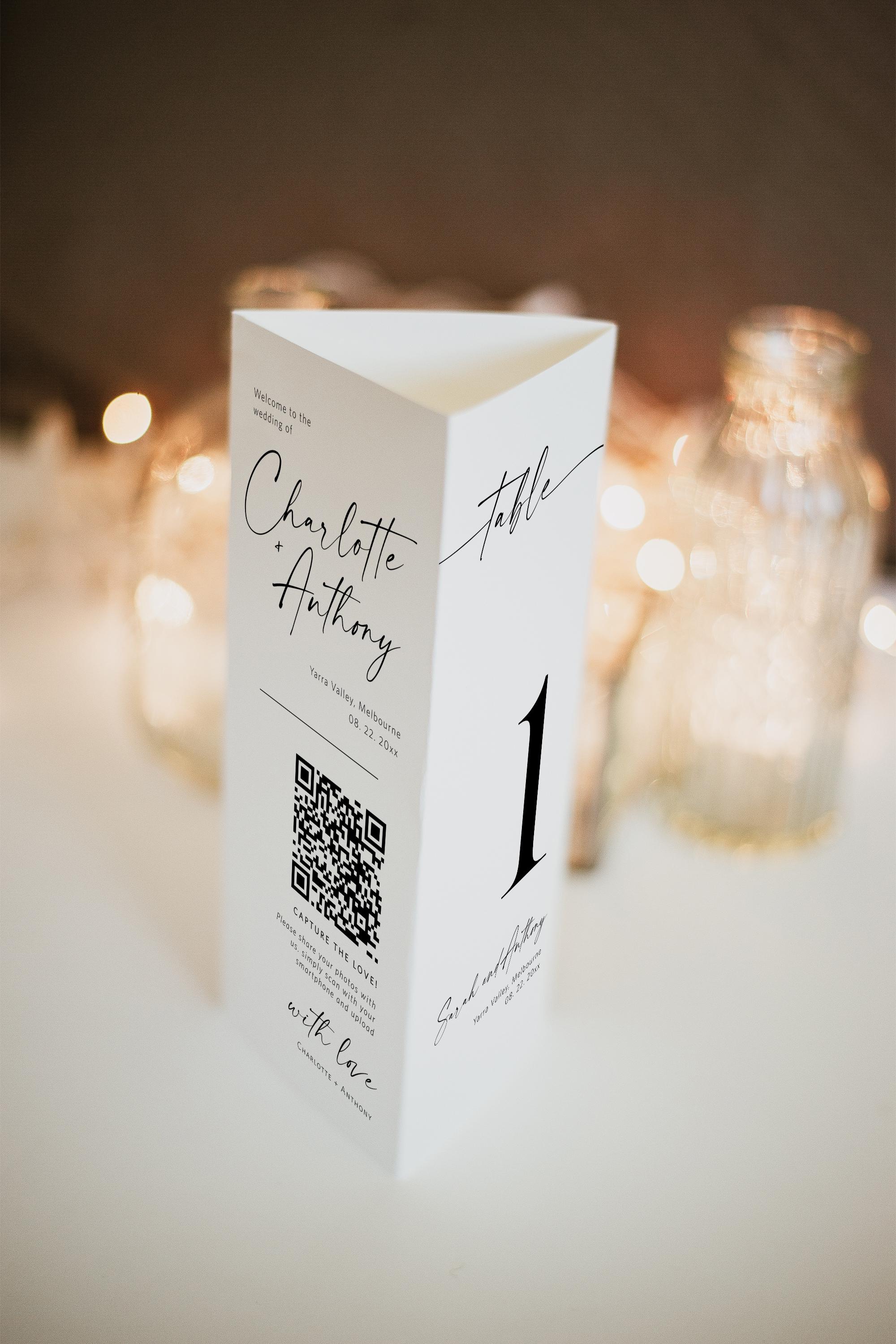 Minimalist Wedding Tri-fold Table Number, Tri-fold Table Menu, Triangle Table Stand, Modern menu, 100% Editable with TEMPLETT, WLP-LIN 1846