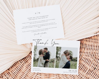 Photo Thank You Card, Minimalist Wedding Thank You Card, Calligraphy Thank you Card, Editable Template, with TEMPLETT, WLP-SAL 7327