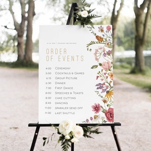 Wildflower Wedding Order of Events Poster, Floral Wedding Poster Template, Order of Events Sign, Edit with TEMPLETT, WLP-WIL 4698