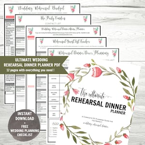 Wedding Rehearsal Dinner Planner, Rehearsal Dinner Planner, Printable Wedding Plannner, Instant Download,  FREE Wedding Planning Checklist