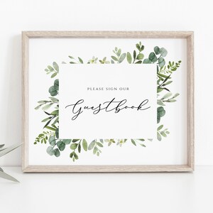 Please Sign our Guestbook, Guestbook Sign Template, Greenery Guestbook Sign, Wedding Guestbook Sign, 8x10, Edit with TEMPLETT, WLP-WRE 1303
