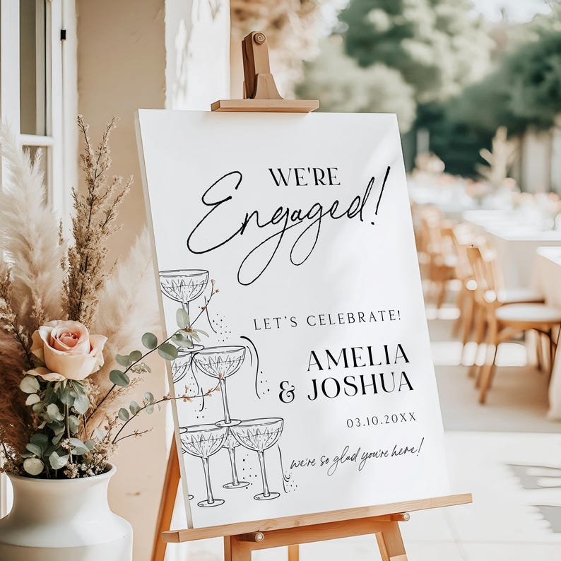 We're Engaged Welcome Sign, Engagement Party Welcome Poster, Champagne Engagement Party Sign, Edit with the editing website, TEMPLETT.