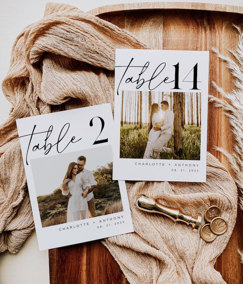 Photo Table Numbers, Modern Table Numbers, Wedding Photo Table Numbers, Reception Table Numbers, 5x7, 4x6, Edit with TEMPLETT, WLP-SAL 7001 image 2