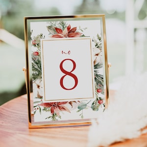 Números de mesa de Navidad, Plantilla de números de mesa imprimibles, Números de mesa de vacaciones, Editar con TEMPLETT, Números de mesa de recepción, WLP-CHF 4689