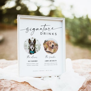 Dog Signature Drinks Sign Template,  Pet Signature Cocktails Sign, Wedding Bar Menu Sign with Pets, Edit with TEMPLETT, WLP-LIN 7097