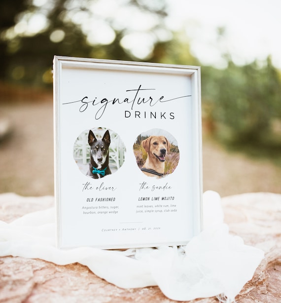 Dog Signature Drinks Sign Template, Pet Signature Cocktails Sign