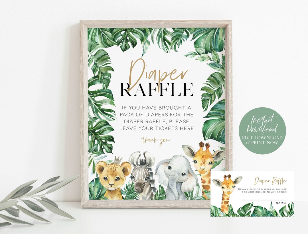 Jungle Diaper Raffle Sign, Safari Diaper Raffle Cards, Diaper Raffle ...