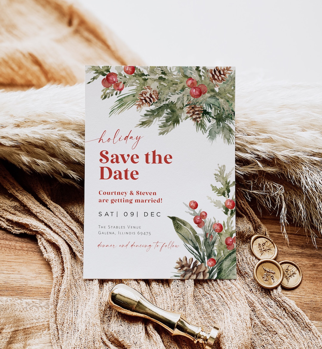 Christmas Save the Date, Holiday Wedding Save-the-date Invitation ...