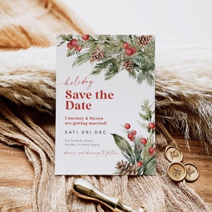 Christmas Save the Date, Holiday Wedding Save-the-date Invitation, Christmas Wedding, Instant Download, Edit w TEMPLETT, WLP-JOL 7425