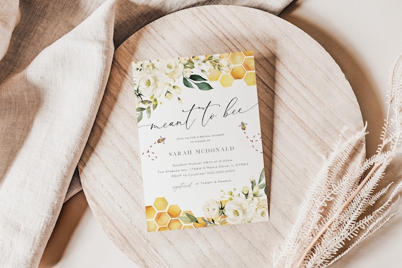 Meant to Bee Invitation, Bee Bridal Shower Invitation, Floral Bridal Shower Invitation, Instant Download, Edit with TEMPLETT, WLP-FBE 4692
