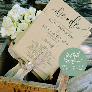 Wedding Program Template, Wedding Program Printable, We Do Rustic Program, Wedding Program Fan, 3 Sizes, TEMPLETT, WLP-ELE 171
