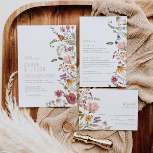 Boho Wedding Invitation Suite, Wildflower Wedding Invitation, Printable Wedding Invite, Instant Download, Edit with TEMPLETT, WLP-WIL 4379 image 2