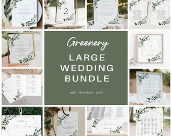 Greenery Wedding Bundle, Editable Wedding Templates, 100% Editable Text, Wedding Signage Bundle, Instant Download, TEMPLETT, WLP-GBR 5115