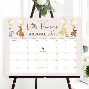 Winnie the Pooh Baby Due Date Calendar, Pooh Baby Shower Game, Guess Baby&#39;s Birthday, Editable Baby Prediction, TEMPLETT, WLP-POH 8378