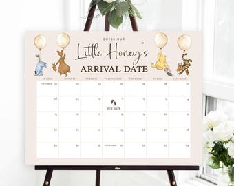 Winnie the Pooh Baby Due Date Calendar, Pooh Baby Shower Game, Guess Baby's Birthday, Editable Baby Prediction, TEMPLETT, WLP-POH 8378