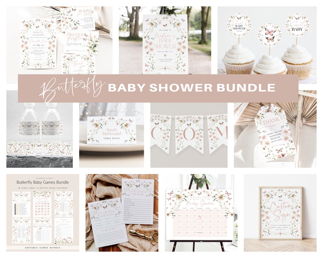 Butterfly Baby Shower Invitation Bundle, Printable Baby Shower ...
