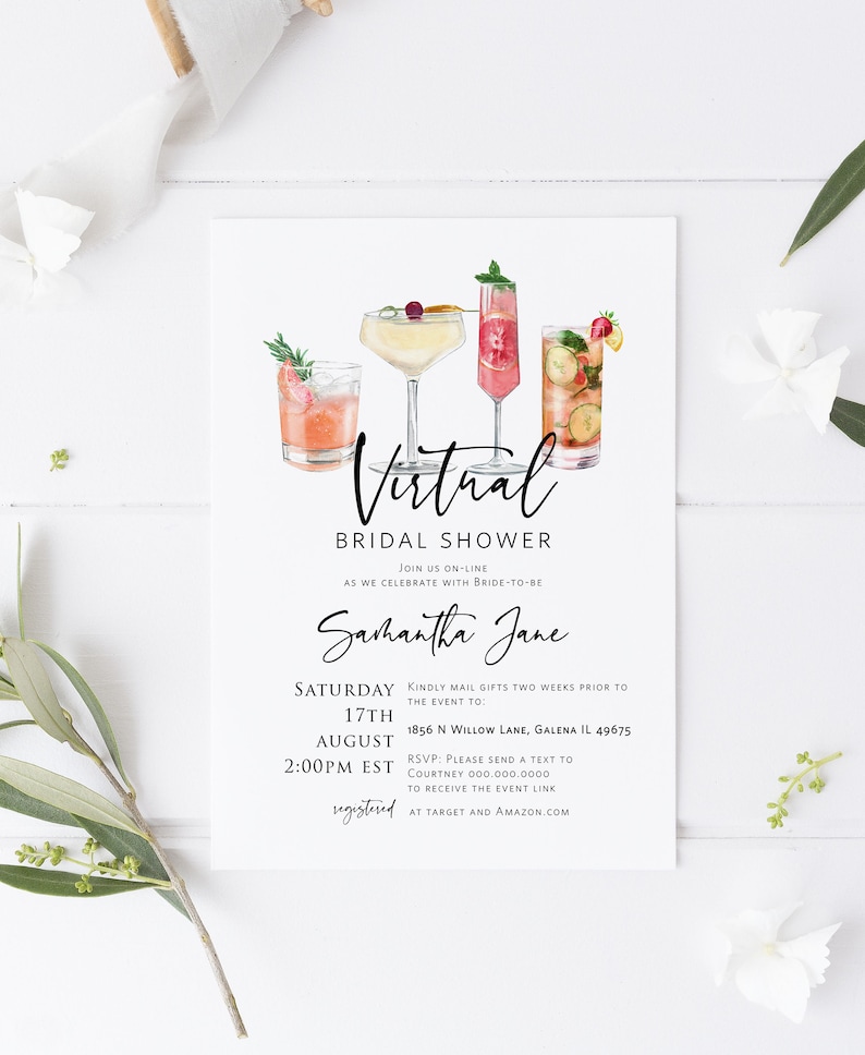 Virtual Bridal Shower Invitation, Social Distancing Bridal Shower Template, Long Distance Bridal Shower,Cocktails, TEMPLETT, WLP-COC image 3