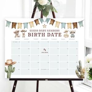 Cowboy Baby Due Date Calendar, Wild West Baby Shower, Guess Baby's Birthday, Editable Baby Prediction, TEMPLETT, Due Date Game, WLP-BCO 8114