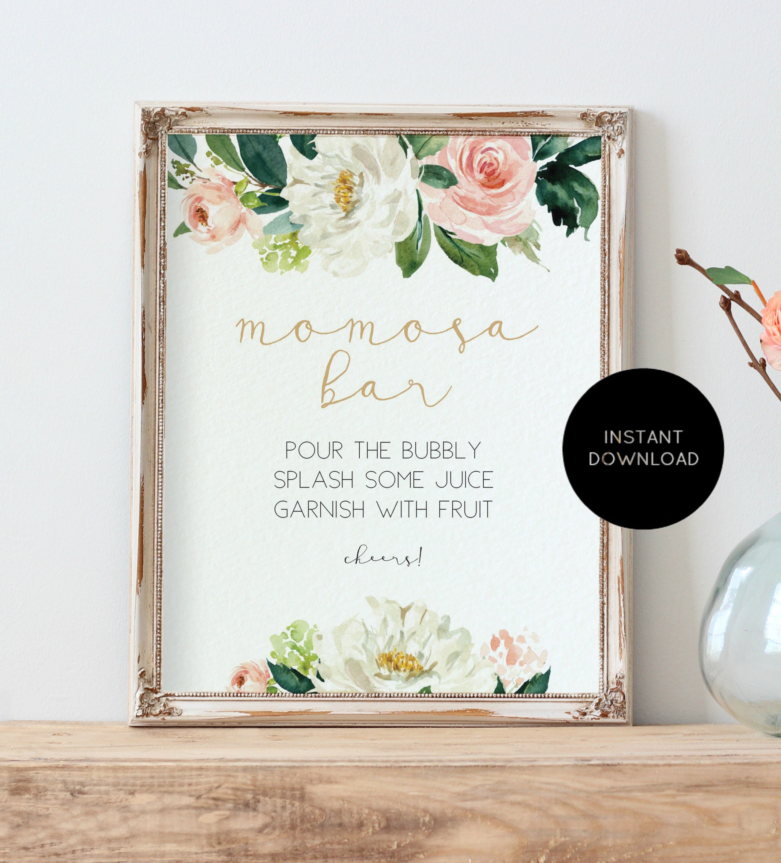 Mimosa Bar Sign Printable Pink Floral Mimosa Bar Template - Etsy