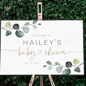 Greenery Welcome Sign Poster, Shower Welcome Sign, Eucalyptus Welcome Sign Template, Instant Download, Edit with TEMPLETT, WLP-GRE 5068