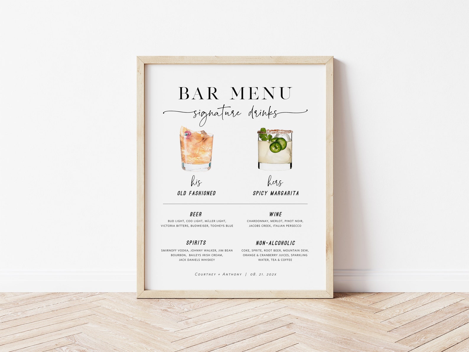 Bar Menu Sign, Signature Drinks Sign Template, Editable Drinks Sign ...