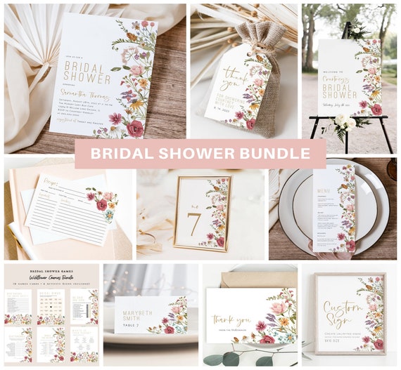 Wildflower Bridal Shower Invitation Bundle, Printable Bridal Shower Invitation + Games, Bridal Shower Decoration Set, TEMPLETT, WLP-WIL 4686