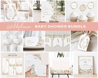 Wildflower Baby Shower Invitation Bundle, Printable Baby Shower Invitation and Games, Baby Shower Decorations Set, TEMPLETT, WLP-FWI 7378