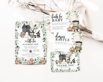 Halloween Baby Shower Invitation Bundle , Baby Shower Invitation, Halloween Books for Baby Card, Diaper Raffle, TEMPLETT, WLP-HAG 7515