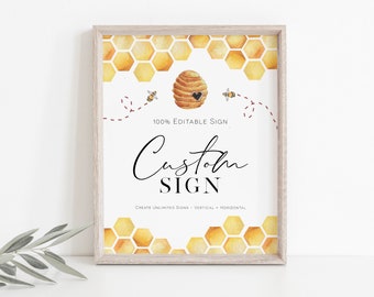 Bee Custom Sign, (Portrait and Landscape), Honeybee Editable Sign Template, 8x10, Printable Shower Sign, Edit with TEMPLETT, WLP-BEE 3305