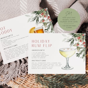 Editable Cocktail Recipe Card Template, Christmas Recipe Card, Drinks Recipe Tags, Multiple Sizes, Edit with TEMPLETT, WLP-CMI 6696