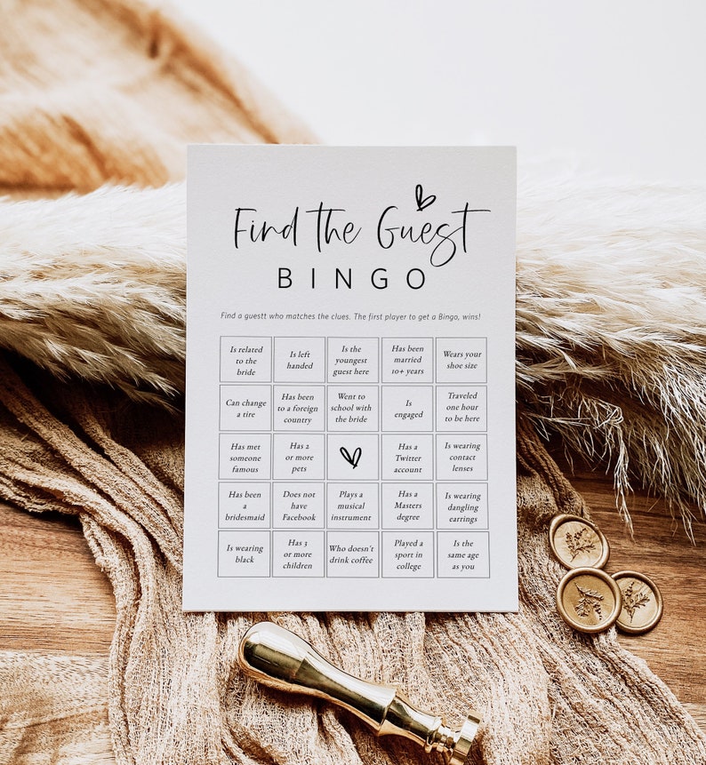 Find the Guest Bingo, Minimalist Shower Game Card, Get to Know You Game, Edit with TEMPLETT, WLP-SIL 5424 image 1