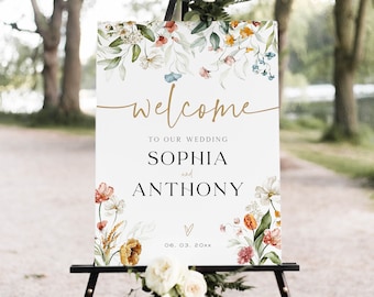 Wildflower Wedding Welcome Sign, Templett Welcome Poster, Printable Floral Wedding Welcome, Spring Welcome sign, TEMPLETT, WLP-DUT 5794