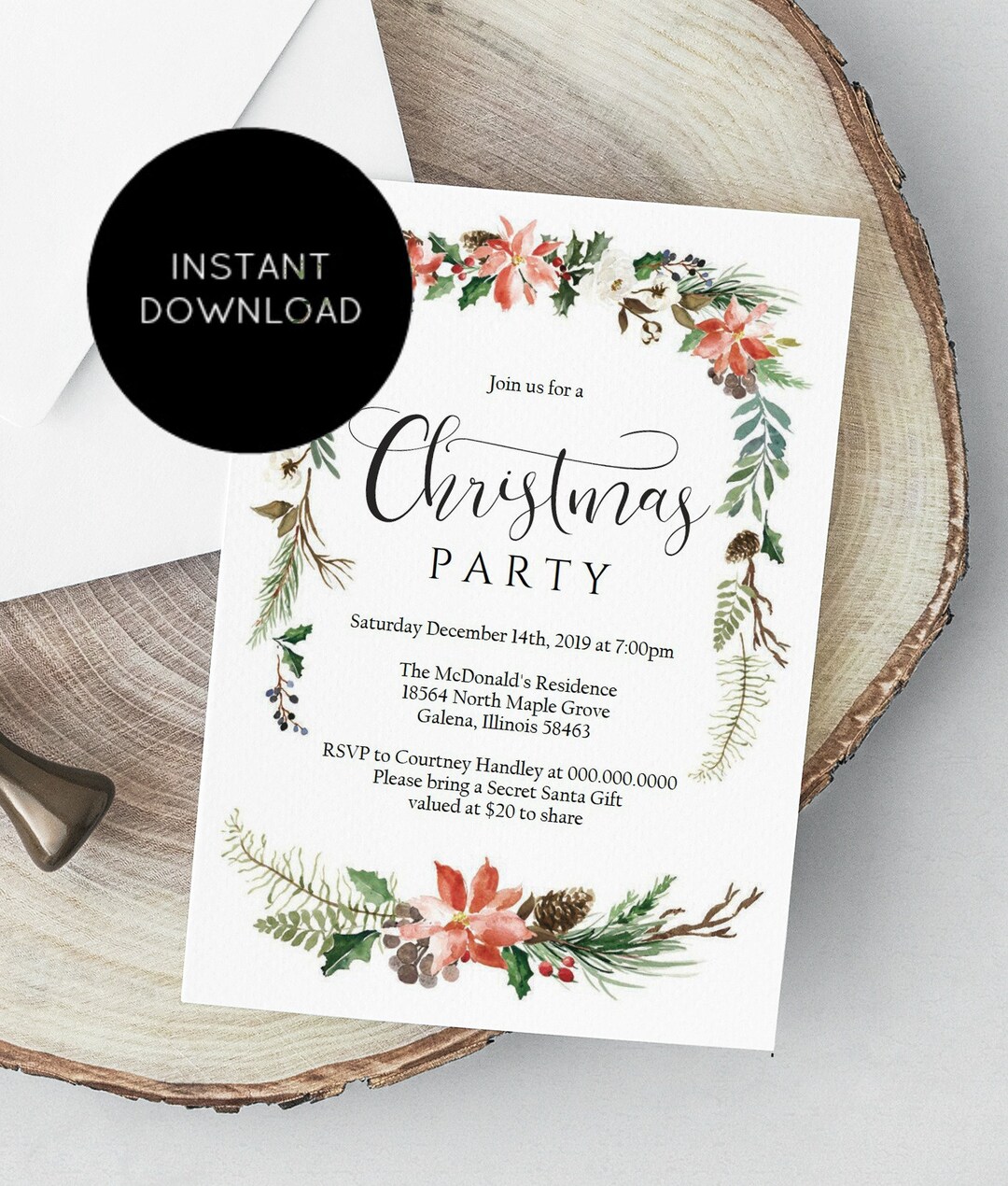 Christmas Party Invitation, Printable Invitation Template, Instant ...